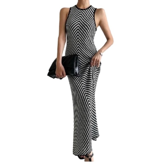 House of Harlow 1960 Navy Blue and White Sheath Crochet Maxi Dress Small - Picture 1 of 12